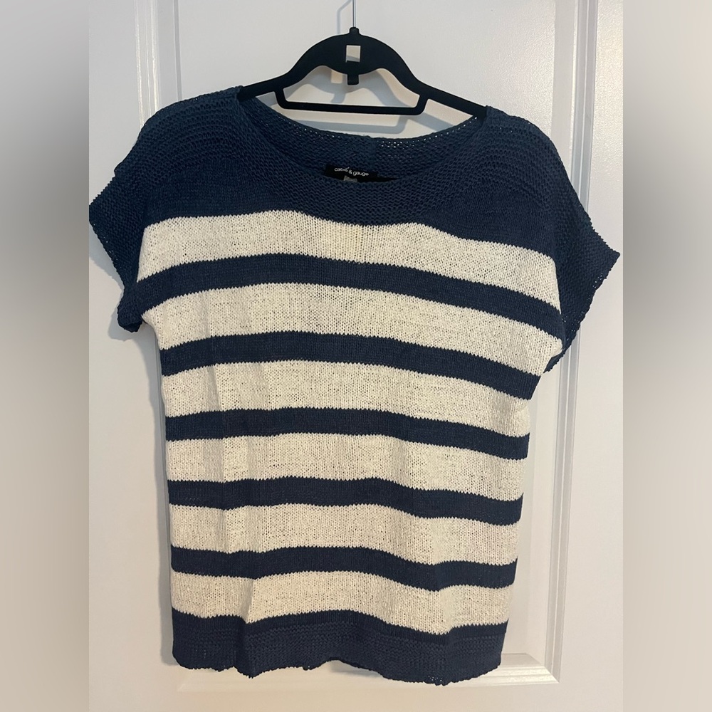 Cable & Gauge Sargasso Sea and White Striped Sweater